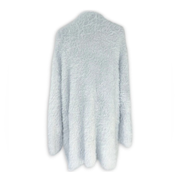 Free People Silver Cloud Gray Faux Fur Medium Open Cardigan Sweater - Picture 6 of 14